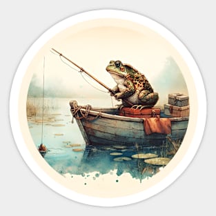 A vintage design of a toad in a fishing boat Sticker